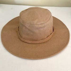 ASN Harper Felt Floppy Boater Hat Braided Trim Oatmeal Tan sz M New
